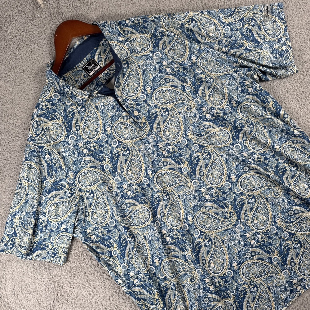 Deolax Polo Shirt Mens 2XL Blue Paisley Stretch Short Sleeve Golf Performance